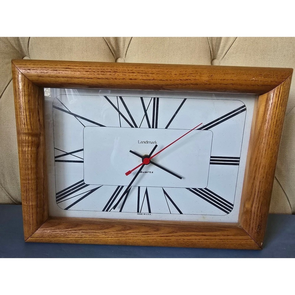 Vintage Mid Century Landmark Wood Mantel / Wall Clock – Quartz, Made in USA